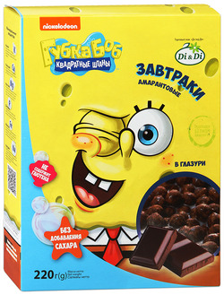 Завтраки амарантовые в шоколадной глазури "Губка Боб" Di&Di 220г