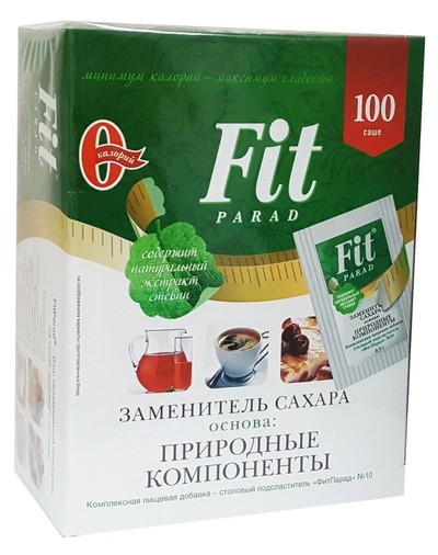 Заменитель Сахара На Основе Эритрита № 10 "Fit Parad" (Коробка) 100 саше по 0,5г